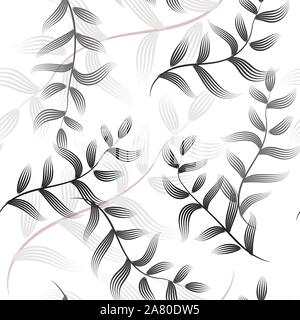 Beau Motif jungle florale. Arrière-plan vectoriel continu. Belle bannière avec leawes résumé noir sur fond blanc pour la conception d'impression Illustration de Vecteur