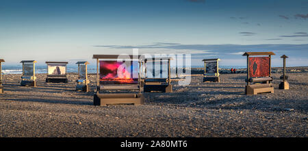 Exposition de photos en plein air, Jokulsarlon Glacial Lagoon, parc national du Vatnajökull, l'Islande, Site du patrimoine mondial de l'Unesco. Toutes les images par la glace professionnel Banque D'Images