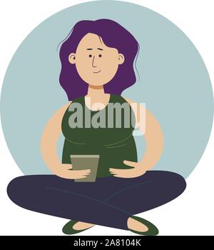 Young woman Playing with smartphone, mobile phone, assis les jambes croisées, cartoon vector illustration isolé sur fond blanc. Illustration de Vecteur