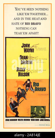 RIO BRAVO VINTAGE Années 1950 USA film affiche de film pour le classique 'western de Howard Hawks Rio Bravo" (1959). avec John Wayne Dean Martin, Ricky Nelson 1959 Rio Bravo est un film américain produit et réalisé par Howard Hawks et avec John Wayne, Dean Martin, Ricky Nelson, Angie Dickinson, Walter Brennan, et Ward Bond. Écrit par Jules Furthman et Leigh Brackett, basé sur l'histoire courte 'Rio Bravo' par B. H., Lexington-historic District Banque D'Images