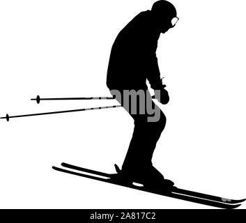 Excès de skieur de montagne vers le bas de la pente sport silhouette. Illustration de Vecteur