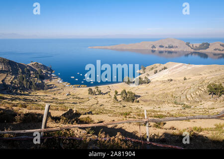 Vue panoramique de la Communauté Yumani sur la partie sud de l'île du soleil au lac Titicaca, en Bolivie Banque D'Images