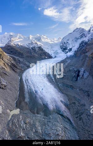 Glacier Morteratsch, le Piz Bernina Bernina avec Groupe, Bernina, Engadine, Canton des Grisons, Suisse Banque D'Images