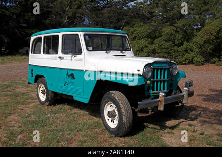 Véhicule tout terrain Jeep à El Pedral nature reserve, Chubut, en Patagonie. Banque D'Images