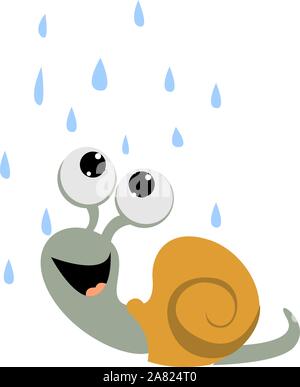 Sur l'Escargot la pluie, illustration, vecteur sur fond blanc. Illustration de Vecteur
