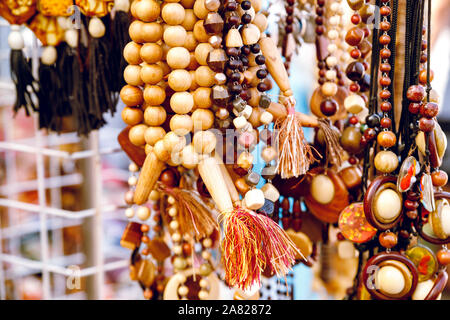 Perles de bois. Close-up. Vivement. Banque D'Images