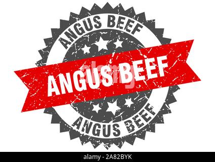 Angus grunge stamp avec bande rouge boeuf angus. Illustration de Vecteur