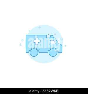 Icône de voiture ambulance. Télévision illustration. Style de ligne rempli. Design monochrome bleu. Banque D'Images