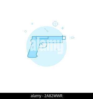 Gun, pistolet, revolver icône. Télévision illustration. Style de ligne rempli. Design monochrome bleu. Banque D'Images