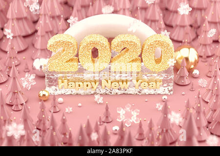 2020 Bonne année festive. Le rendu 3d. Banque D'Images