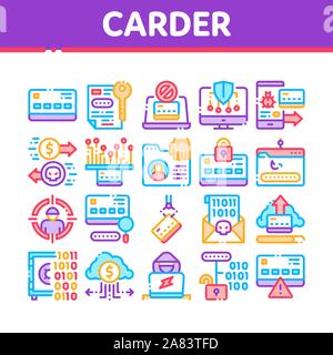 Hacker Carder Éléments Collection Icons Set Vector Illustration de Vecteur