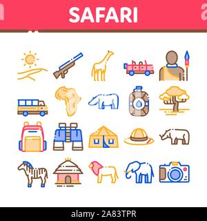 Voyage Safari Éléments Collection Icons Set Vector Illustration de Vecteur