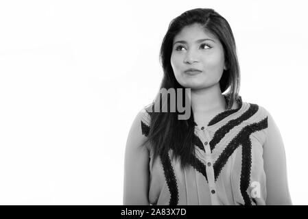 Close up of young businesswoman thinking persan gras Banque D'Images