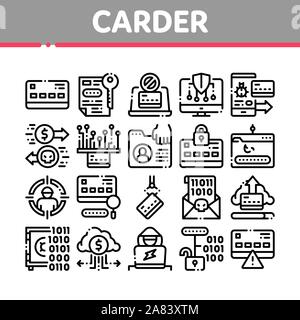 Hacker Carder Éléments Collection Icons Set Vector Illustration de Vecteur