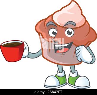 Brioche sucrée avec de la crème dans l'eau potable en tasse mascot Illustration de Vecteur