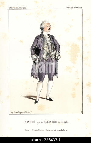 Edouard Brindeau comme Rosenberg dans Eve par Léon Gozlan, Theatre Francais, 1843. Lithographie coloriée après une illustration par Victor Dollet à partir de la Galerie dramatique : les costumes des théâtres de Paris, Paris, 1845. Banque D'Images