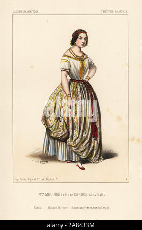 Rosalie Theodorine Melingue comme Caprice dans Eve par Léon Gozlan, Theatre Francais, 1843. Lithographie coloriée après une illustration par Victor Dollet à partir de la Galerie dramatique : les costumes des théâtres de Paris, Paris, 1845. Banque D'Images