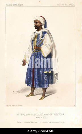 Le baryton français Jean-étienne comme Abaldos Massol dans Dom Sébastien, Actes III,IV,V, par Gaetano Donizetti, Théâtre de l'opéra, 1843. Lithographie coloriée après une illustration par Alexandre Lacauchie de Victor Dollet's Galerie dramatique : les costumes des théâtres de Paris, Paris, 1844. Banque D'Images