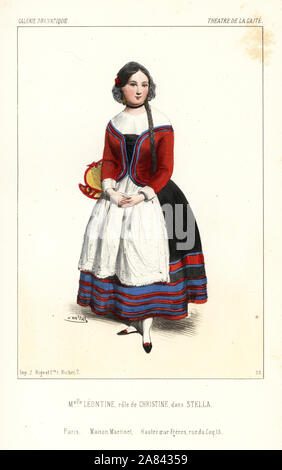 Mlle. Leontine comme Christine dans Stella, Théâtre de la Gaité, 1843. Lithographie coloriée après une illustration par Victor Dollet à partir de la Galerie dramatique : les costumes des théâtres de Paris, Paris, 1845. Banque D'Images