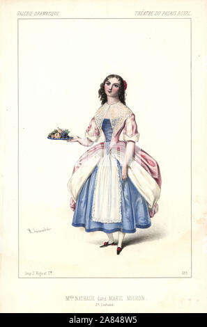 Zaite-Nathalie Martel ou Mlle Nathalie dans Marie Michon, Théâtre du Palais Royal, 1846. Lithographie coloriée après une illustration par Alexandre Lacauchie de Victor Dollet's Galerie dramatique : les costumes des théâtres de Paris, Paris, 1846. Banque D'Images