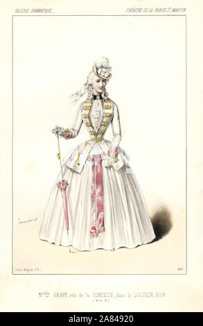 Mlle. Angelina grave que la Comtesse dans Le Docteur Noir par Anicet bourgeoise, Théâtre de la Porte Saint-Martin, 1846. Lithographie coloriée après une illustration par Alexandre Lacauchie de Victor Dollet's Galerie dramatique : les costumes des théâtres de Paris, Paris, 1846. Banque D'Images