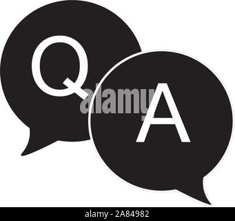 questions et réponses icône plate de bulles de parole sur fond blanc. Signe Q&A. Illustration de Vecteur