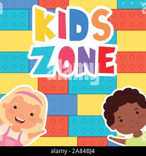 L'interracial enfants avec lettrage kids zone Illustration de Vecteur