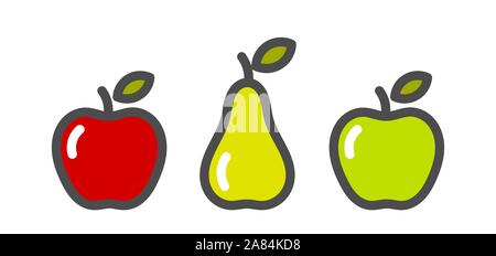 Le rouge et le vert pomme et poire contours d'icônes. Vector illustration. Illustration de Vecteur