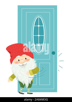 Illustration de Yule islandais' Enfant avec longue barbe blanche et d'une moustache Porter du rouge Bonnet porte claquant bruyamment Banque D'Images