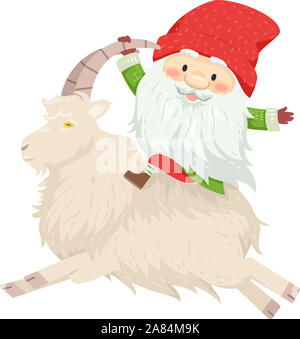 Illustration d'un garçon au Yule longue barbe blanche et d'une moustache Porter du rouge Bonnet de débarrasser un gros mouton Banque D'Images