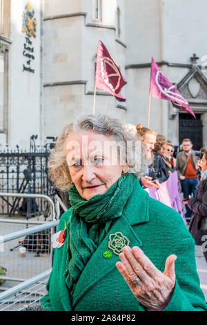 Londres, Royaume-Uni. 6 Nov 2019. Les porte-paroles et les avocats (y compris la Baronne Jenny Jones , Parti Vert) annonce le résultat de l'affaire - l'interdiction de la police sur l'extinction des manifestations de rébellion à Londres a été jugé illégal par la Haute Cour. La police a imposé l'interdiction, ce qui a empêché deux personnes ou plus dans le groupe prenant part à des manifestations, en vertu de la Loi sur l'ordre public. Mais il a été jugé que la police n'avait pas le pouvoir de faire cela parce que la loi ne couvre pas les ensembles "separate". Crédit : Guy Bell/Alamy Live News Banque D'Images