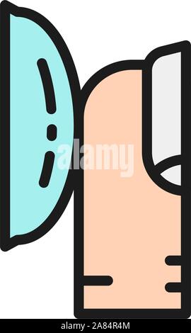 Fabricants de lentilles de contact des yeux insère l'icône de la ligne de couleur à plat. Illustration de Vecteur