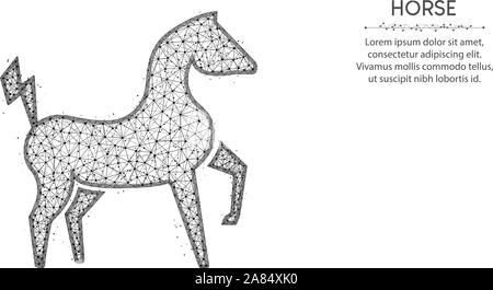 Cheval électrique puissant poly bas design, art géométrique abstrait animaux zoo, illustration vectorielle polygonal mesh wireframe faites à partir de points et lignes sur Illustration de Vecteur