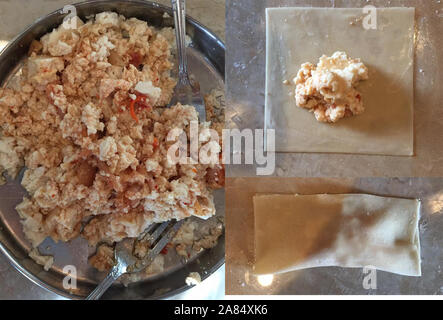 Tofu vegan et kimchi dim sum à la vapeur cuiseur vapeur en bambou Banque D'Images