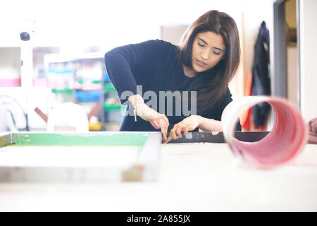 Artiste féminine en sérigraphie art studio Banque D'Images