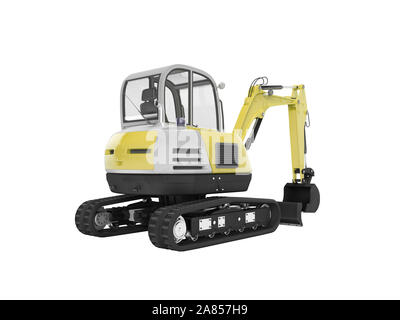 Mini-pelle hydraulique jaune avec mechpatoy sur crawler avec rendu 3D coulée sur fond blanc aucune ombre Banque D'Images
