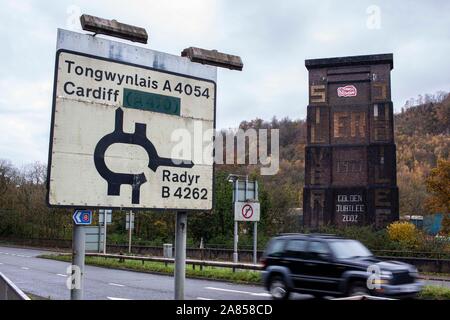 Cardiff, Wales 6/11/19. Un Cofiwch Dryweryn «Tryweryn" (Rappelez-vous) peinture murale située sur un autre pilier du viaduc bien Taffs. Lewis Mitchell. Banque D'Images