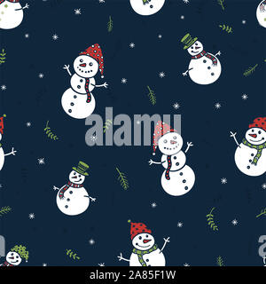 Amusant et mignon hand drawn seamless pattern, mans neige hiver toile à thème - idéal pour les textiles, rétractable, bannières, wallpapers, vector design Banque D'Images