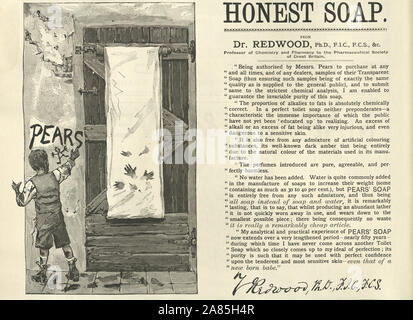 Annonce de l'époque victorienne pour les poires, savon honnête années 1890, 19e siècle Banque D'Images