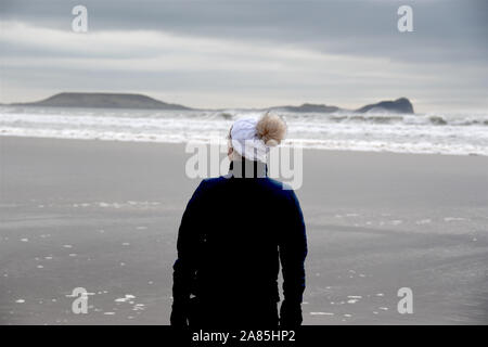 Penninsular Rhoshilli Beach, Gower, au Pays de Galles Banque D'Images