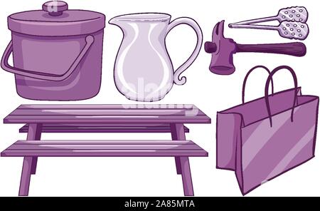 Ensemble isolé des objets ménagers en violet illustration Illustration de Vecteur