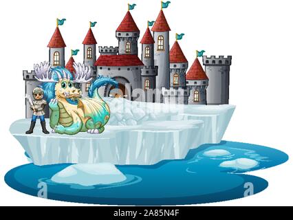 Scène avec dragon et chevalier illustration Illustration de Vecteur