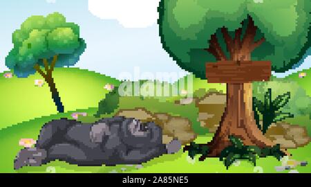 Scène avec gorilla dormir sous l'arbre illustration Illustration de Vecteur