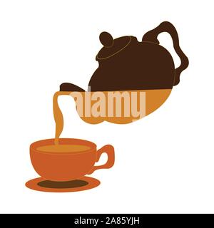 Dark brown théière verser dans une tasse de couleur argile Illustration de Vecteur