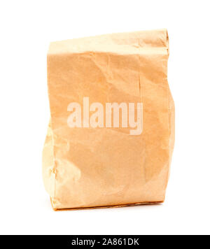 Eco emballages pour marchandises sèches - couche simple sac en papier kraft isolé sur fond blanc Banque D'Images