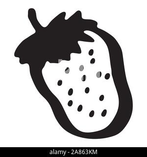 Peint en noir et blanc sur blanc simple fraise Illustration de Vecteur