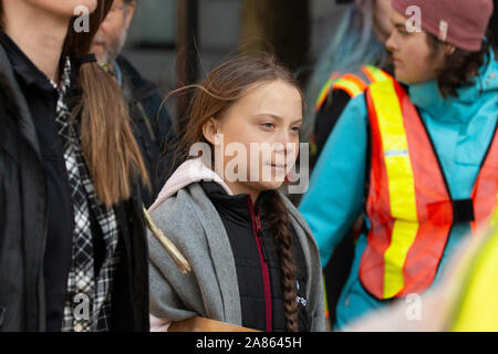 Greta Thunberg à Vancouver, Canada. Le changement climatique suédois sur les sentiers de l'activiste downtown pour le climat de grève avec environ 15 000 personnes. Banque D'Images