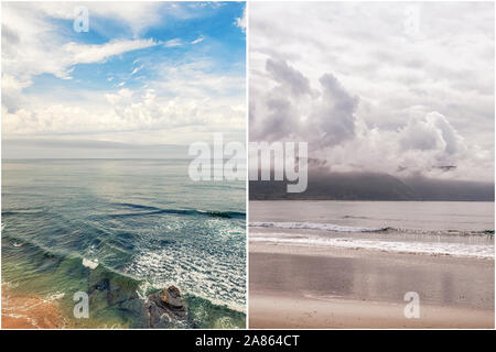 Nature et littoral concept présenté en diptyque format. Sur la gauche est la côte de San Diego, CA. Sur la droite est la plage Crescent. Banque D'Images