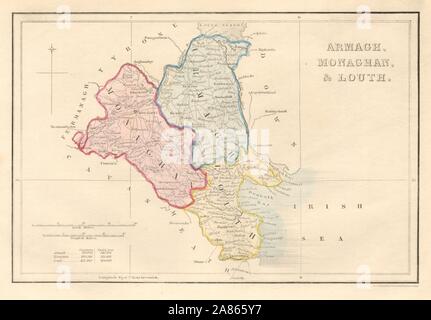 ARMAGH antique, Monaghan et de Louth county map. ADLARD Irlande du Nord Ulster 1843 Banque D'Images