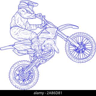 Les pilotes de motocross croquis silhouette sur fond blanc. Illustration de Vecteur